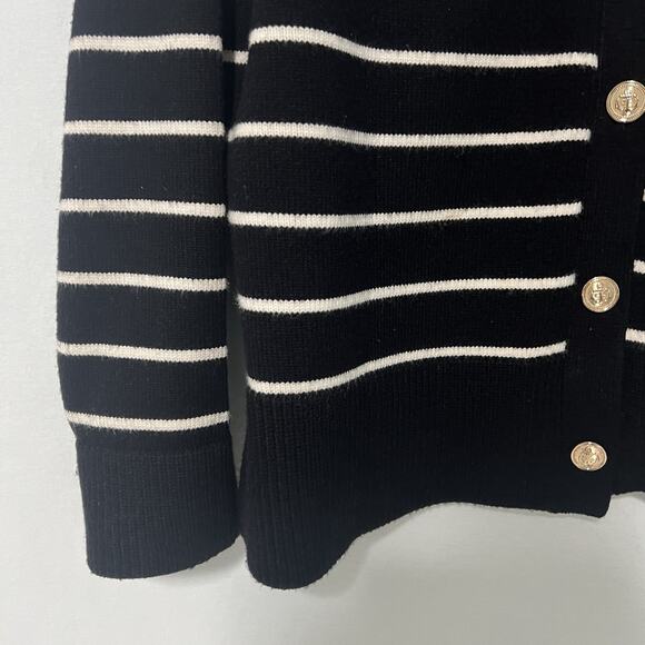 Zara Women's Lady Knit Cardigan Large Gold Buttons Black Ivory Striped Career - Picture 4 of 11